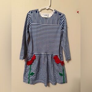 Florence Eiseman Striped Blue and White Kids Dress with Flower Pockets